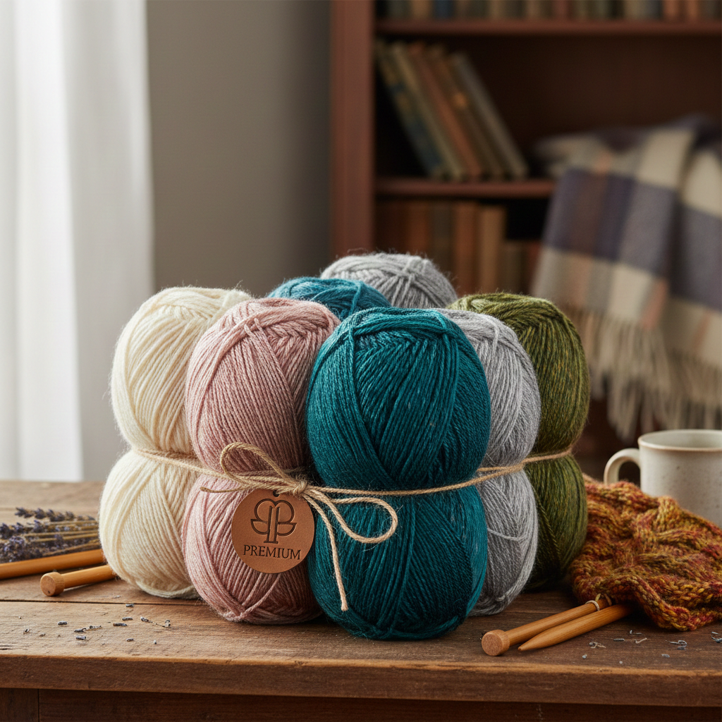 Colorful knitted items and yarn