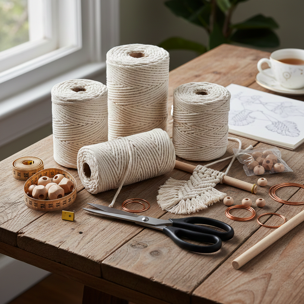 Macrame wall hanging with geometric patterns